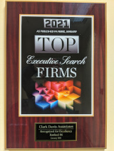 Photo of January 2021 award given to Clark Davis Associates by NJBIZ for being the sixth-best ranked executive search firm in NJ