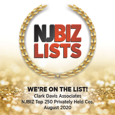 NJBIZ Top 250 award logo announcing that Clark Davis Associates has made the list in August 2020